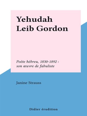 cover image of Yehudah Leib Gordon